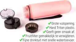 Drinkfles - 1 Liter - Sport Bidon Drinkbus 1000ml - Lichtroze - King Mungo KMDF044 -Waterfles Voor Buiten 1200x668