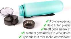 Drinkfles - 1 Liter - Sport Bidon Drinkbus 1000ml - Lichtblauw - King Mungo KMDF043 -Waterfles Voor Buiten 1200x670