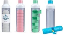 YOS Bottle - Waterfles Met Pillendoos - 7 Vaks - Roze -Waterfles Voor Buiten 1200x678 2
