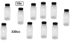 Merkloos 10x Flesje PET Helder 330cc Met Zwarte Dop - Drink Fles Vruchten Sap Limonade Drank Festival Thema Feest