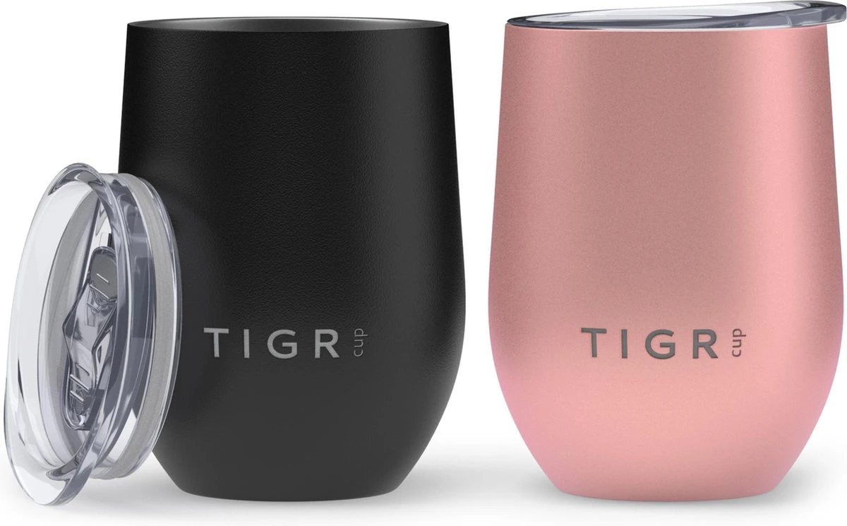 TIGR Cups - Drinkbekers - Thermosbekers - RVS - Set Van 2 - 350ml - Zwart/Rosé Goud 3 TIGR Cups - Drinkbekers - Thermosbekers - RVS - Set Van 2 - 350ml - Zwart/Rosé Goud