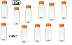 20x Flesje PET Helder 250cc Met Oranje Dop - Drink Fles Vruchten Sap Limonade Drank