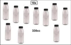 Merkloos 10x Flesje PET Helder 330cc Met Zwarte Dop - Drink Fles Vruchten Sap Limonade Drank