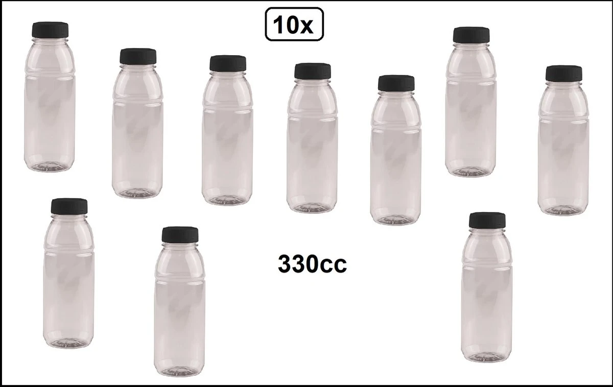 Merkloos 10x Flesje PET Helder 330cc Met Zwarte Dop - Drink Fles Vruchten Sap Limonade Drank 3 Merkloos 10x Flesje PET Helder 330cc Met Zwarte Dop - Drink Fles Vruchten Sap Limonade Drank