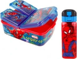 Star Spiderman 3 Vak Brooddoos / Broodtrommel + Grote Tritan Vierkante Drinkfles - 550 Ml