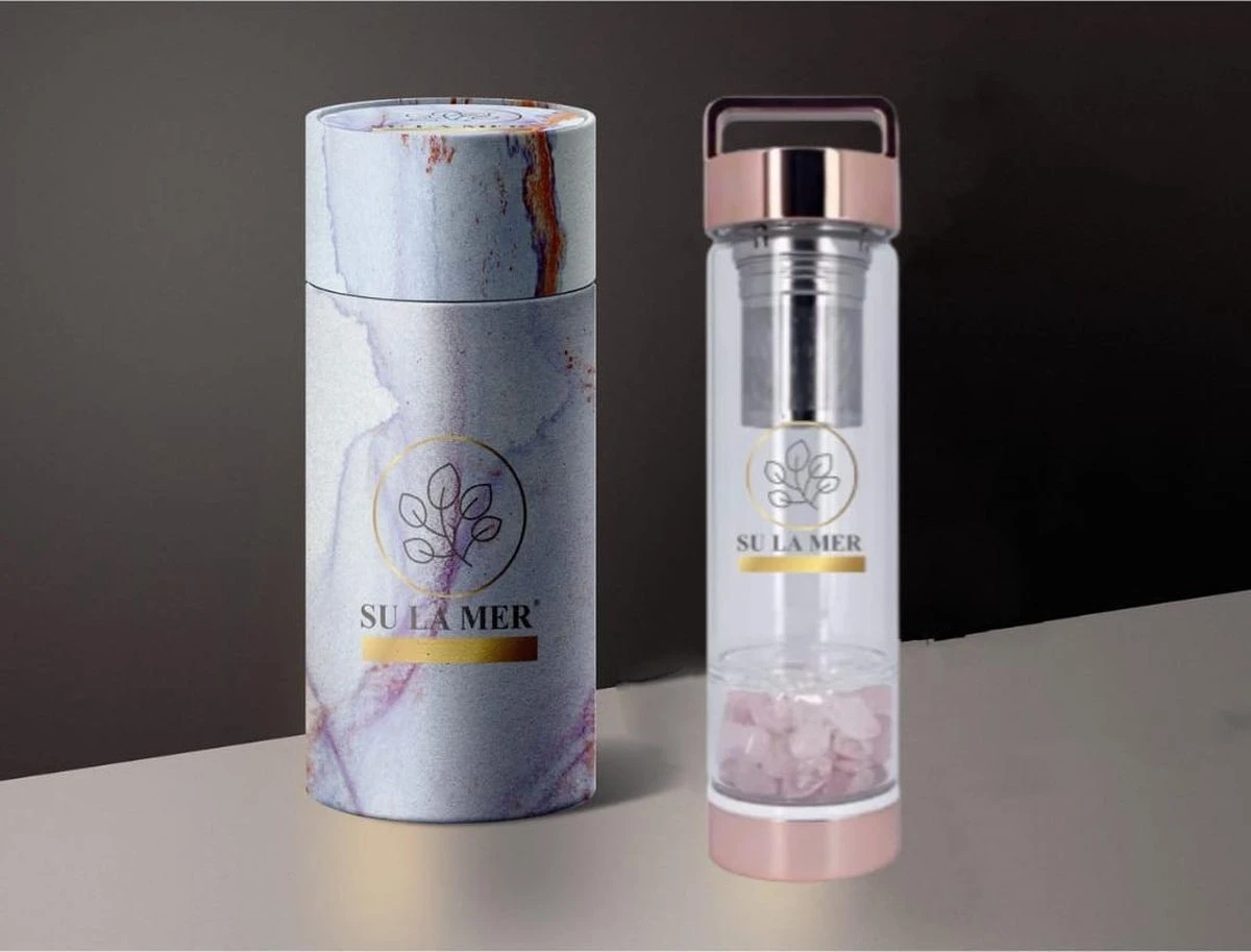 Duurzame Waterfles Met Kristal - Roségoud - Roestvrij Staal - Rozenkwarts Edelstenen - Verrijkt En Verzacht Water - Inclusief Thee/fruit Infuser - Edelstenen - 550 Ml - Waterfles - Drinkfles 4 Duurzame Waterfles Met Kristal - Roségoud - Roestvrij Staal - Rozenkwarts Edelstenen - Verrijkt En Verzacht Water - Inclusief Thee/fruit Infuser - Edelstenen - 550 Ml - Waterfles - Drinkfles - Afbeelding 2