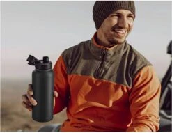 Drinkfles - Onyx Black - 1 Liter - Extra Dop Met Rietje & Drinktuit - Waterfles Met Rietje - Isoleerfles - BPA Vrij - Lekvrij -Waterfles Voor Buiten 1200x926