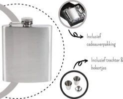 Merkloos RVS Heupfles Gift Set - Platvink - Zakflacon - Zakfles - Drankfles - Drankflacon Heupflesje - Incl. Trechter En Bekertjes -Waterfles Voor Buiten 1200x963