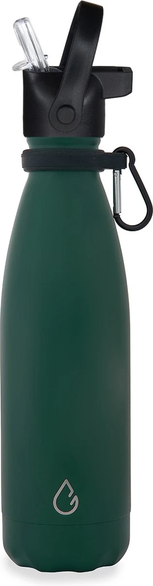 Wattamula Design Eco RVS Drinkfles - Mosgroen - Extra Dop Met Rietje En Carrier - 500 Ml - Waterfles - Thermosfles - Sport 4 Wattamula Design Eco RVS Drinkfles - Mosgroen - Extra Dop Met Rietje En Carrier - 500 Ml - Waterfles - Thermosfles - Sport - Afbeelding 2