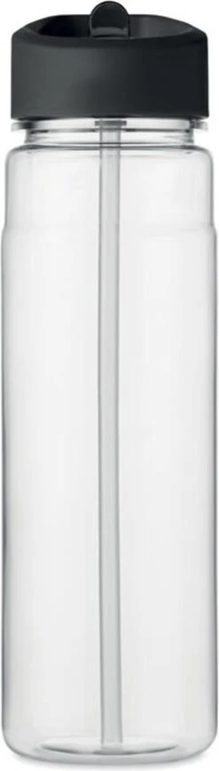 Merkloos Drinkfles Met Rietje - Waterfles - Drinkfles Volwassenen - Flip-top Deksel - RPET - Polypropyleen - 650ML - Zwart -Waterfles Voor Buiten 342x1200