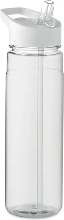 Merkloos Drinkfles Met Rietje - Waterfles - Drinkfles Volwassenen - Flip-top Deksel - RPET - Polypropyleen - 650ML - Wit