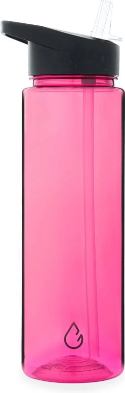 Wattamula Milieuvriendelijke Waterfles Met Rietje - 700 ML - Roze Transparant - Drinkfles