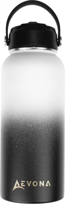 Aevona Waterfles Met Rietje - Thermosfles - Incl 2 Doppen - RVS - 1 Liter -Waterfles Voor Buiten 384x1200 1