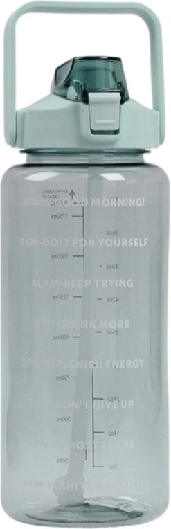 Merkloos Waterfles - Drinkfles - Bidon - Waterfles Met Tijdmarkeringen - Motivatie Waterfles - Waterfles & Drinkfles & Bidon 2 Liter - Drinkfles & Waterfles Met Rietje - Drinkfles Kinderen & Volwassenen - Grote Waterfles | Groen, 2 Liter
