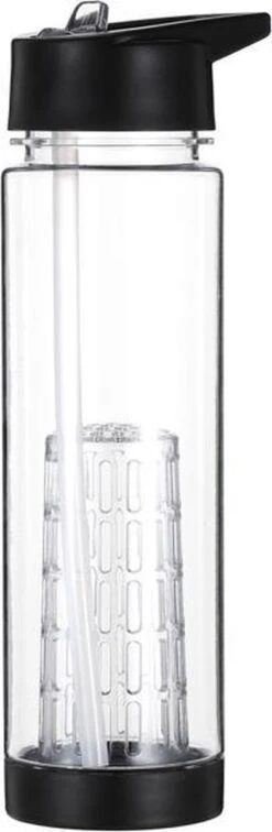 Merkloos Waterfles - Met Fruitfilter En Rietje - 700 Ml - Zwart
