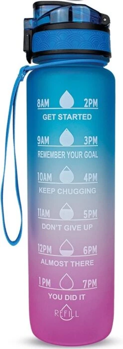 Merkloos Motivatie Waterfles - 1 Liter Drinkfles - Waterfles Met Rietje - Waterfles Met Tijdmarkering - BPA Vrij - Volwassenen - Kinderen - Hardlopen - Sporten - Mannen - Vrouwen- Cadeau - Fitness