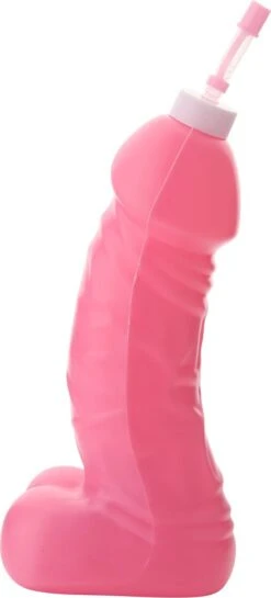 Merkloos Piemel Drinkfles - Waterfles - Drinkfles Volwassenen - Met Rietje - Kunststof - 600 Ml - Roze