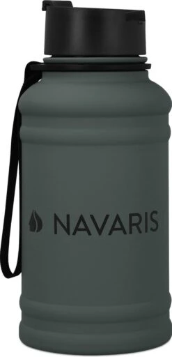 Navaris Fitness Drinkfles 1,3 Liter - Lichte Waterfles Van Roestvrij Staal Grijs - Grote Grijze Waterfles RVS Voor Sport, Fitness, Yoga En Kamperen -Waterfles Voor Buiten 579x1200 1
