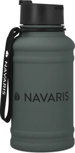 Navaris Fitness Drinkfles 1,3 Liter - Lichte Waterfles Van Roestvrij Staal Grijs - Grote Grijze Waterfles RVS Voor Sport, Fitness, Yoga En Kamperen