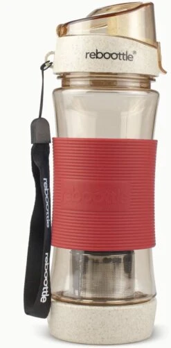 Reboottle - Tea - Drinkfles Met Theefilter - Thee Infuser - Theefles - 450ml - Beige/Rood