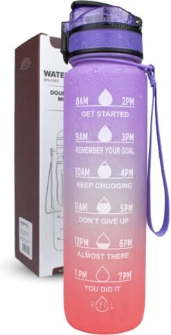 Nimma® Motivatie Waterfles - 1 Liter Drinkfles - Met Tijdmarkeringen En Fruitfilter - Roze Paars 13 Nimma® Motivatie Waterfles - 1 Liter Drinkfles - Met Tijdmarkeringen En Fruitfilter - Roze Paars -Waterfles Voor Buiten 613x1200
