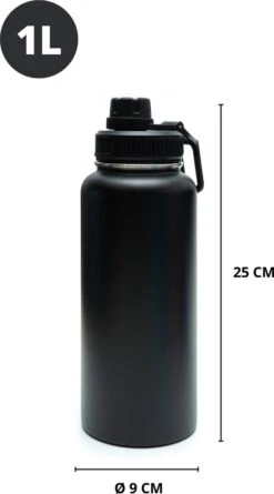 Thermosfles - Onyx Black - 1 Liter - Extra Dop Met Rietje & Drinktuit - Thermosflessen - Isoleerfles - BPA Vrij - Lekvrij - Thermoskan - Isoleerbeker - Thermosbeker -Waterfles Voor Buiten 666x1200 1