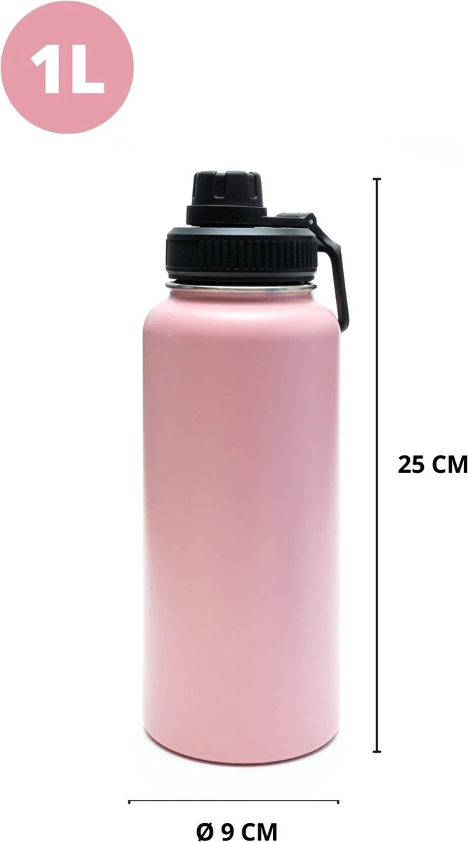 Drinkfles - Pastel Pink - 1 Liter - Extra Dop Met Rietje & Drinktuit - Waterfles Met Rietje - Isoleerfles - BPA Vrij - Lekvrij 5 Drinkfles - Pastel Pink - 1 Liter - Extra Dop Met Rietje & Drinktuit - Waterfles Met Rietje - Isoleerfles - BPA Vrij - Lekvrij - Afbeelding 3