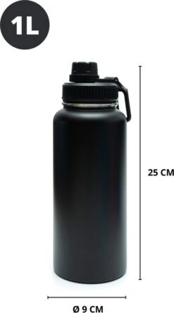 Drinkfles - Onyx Black - 1 Liter - Extra Dop Met Rietje & Drinktuit - Waterfles Met Rietje - Isoleerfles - BPA Vrij - Lekvrij -Waterfles Voor Buiten 667x1200