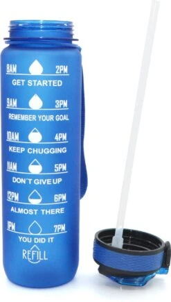 Waterfles Met Tijdmarkering - Motivatie Drinkfles Met Rietje - 1 Liter Waterfles - BPA Vrij - Blauw -Waterfles Voor Buiten 681x1200 1