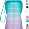 Motivatie Waterfles 2 Liter - Bidon - Sportdrankfles - Grote Waterfles - Gallon - Rietje - Tijdsmarkering - Groen/Paars