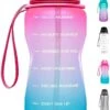 FLOOQ - Waterfles - Bidon - Sportdrankfles - Grote Waterfles - Rietje - 2 Liter - Lekvrij - Tijdsmarkering - Motivatie Waterfles - Blauw/Roze -Waterfles Voor Buiten 723x1200