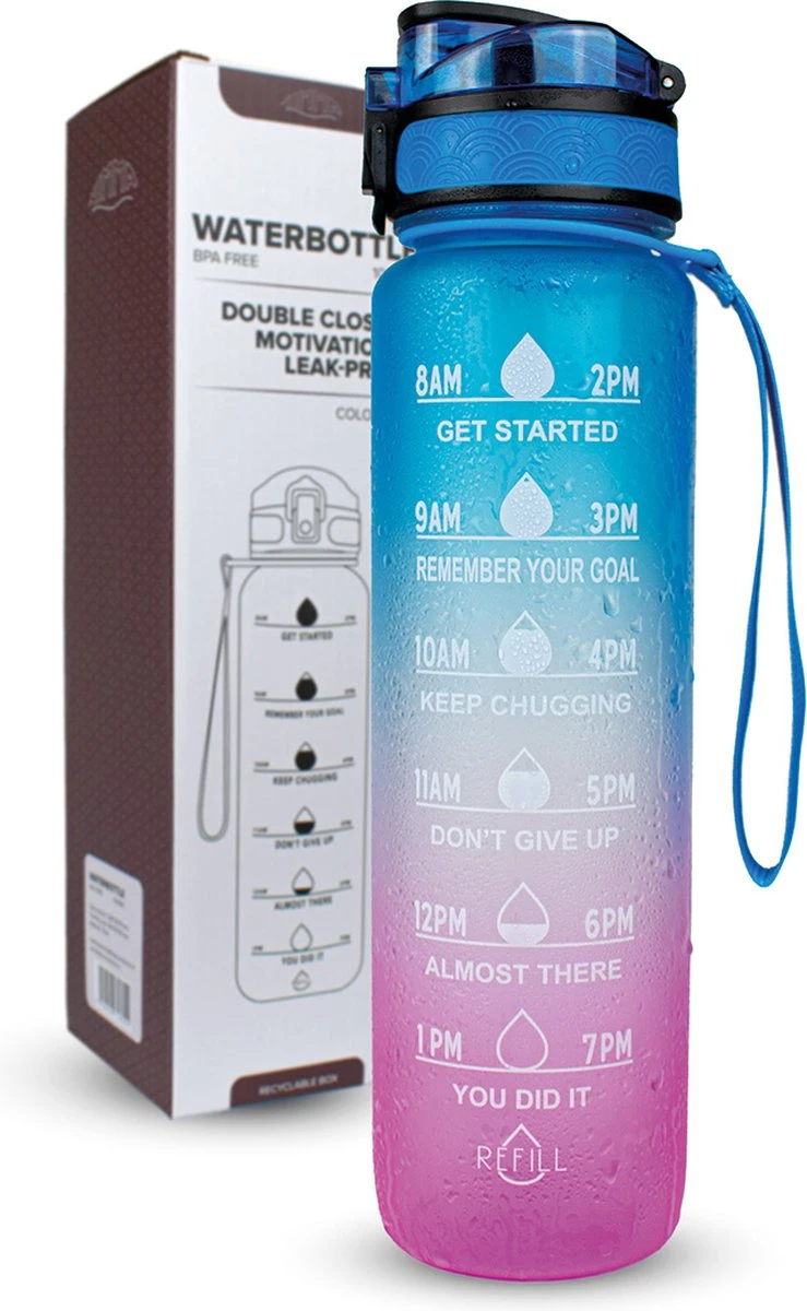 Nimma® Motivatie Waterfles - 1 Liter Drinkfles - Met Tijdmarkeringen En Fruitfilter - Blauw Roze 11 Nimma® Motivatie Waterfles - 1 Liter Drinkfles - Met Tijdmarkeringen En Fruitfilter - Blauw Roze - Afbeelding 9