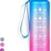 LaCardia Motivatie Waterfles Blauw Roze - 1 Liter Drinkfles - Waterfles Met Tijdmarkering - Blauw + Roze