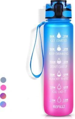 LaCardia Motivatie Waterfles Blauw Roze - 1 Liter Drinkfles - Waterfles Met Tijdmarkering - Blauw + Roze