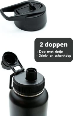 Drinkfles - Onyx Black - 1 Liter - Extra Dop Met Rietje & Drinktuit - Waterfles Met Rietje - Isoleerfles - BPA Vrij - Lekvrij -Waterfles Voor Buiten 758x1200 2