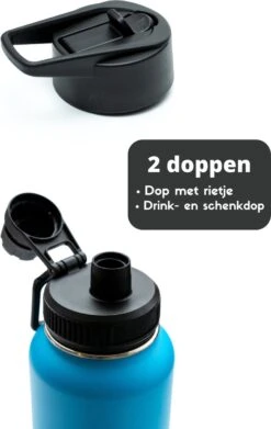 Drinkfles - Aqua Blue - 1 Liter - Extra Dop Met Rietje & Drinktuit - Waterfles Met Rietje - Isoleerfles - BPA Vrij - Lekvrij -Waterfles Voor Buiten 759x1200