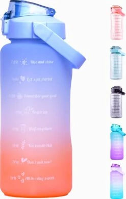 By Bresi - Waterfles 2 Liter Blauw/Oranje - Gratis Armband - Waterfles Met Rietje - Grote Waterfles - Sportbidon - Twee Liter Waterfles - Sportfles - Sportfles Fitness - Bottle 2 Liter- Drinkfles - Schenkfles - Drinkbus - Waterflessen