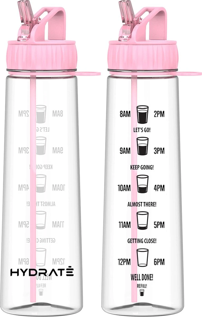 HYDRATE 900ml Drinkfles Met Tijdmarkeringen - Sport Waterfles Met Rietje, BPA-vrije Drinkfles Rietje Van Tritan Ideaal Voor Sportschool, Kantoor, Wandelen, Fitness, Sportfles (Zacht Roze) 3 HYDRATE 900ml Drinkfles Met Tijdmarkeringen - Sport Waterfles Met Rietje, BPA-vrije Drinkfles Rietje Van Tritan Ideaal Voor Sportschool, Kantoor, Wandelen, Fitness, Sportfles (Zacht Roze)