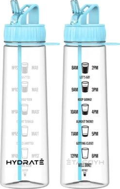 HYDRATE 900ml Drinkfles Met Tijdmarkeringen - Sport Waterfles Met Rietje, BPA-vrije Drinkfles Rietje Van Tritan Ideaal Voor Sportschool, Kantoor, Wandelen, Fitness, Sportfles (Hemelsblauw)