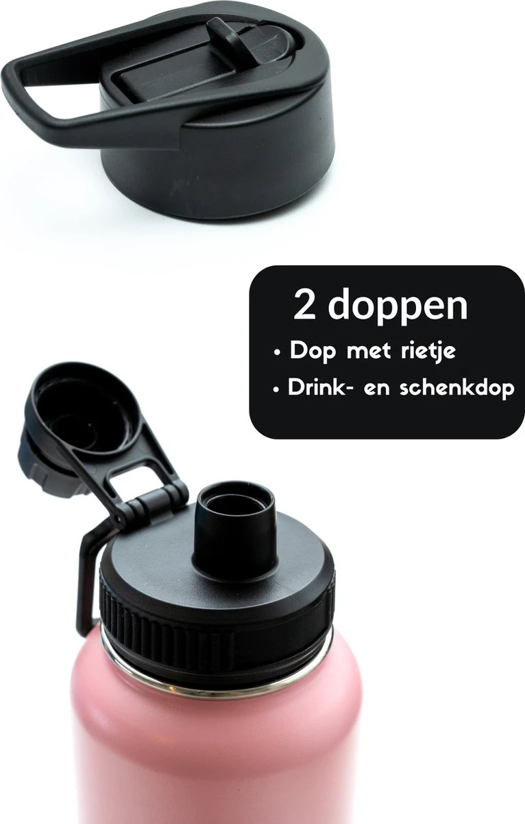 Drinkfles - Pastel Pink - 1 Liter - Extra Dop Met Rietje & Drinktuit - Waterfles Met Rietje - Isoleerfles - BPA Vrij - Lekvrij 7 Drinkfles - Pastel Pink - 1 Liter - Extra Dop Met Rietje & Drinktuit - Waterfles Met Rietje - Isoleerfles - BPA Vrij - Lekvrij - Afbeelding 5