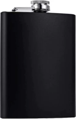 Merkloos RVS Heupfles Met Een Zwarte Coating - Veldfles Zwart - Platvink - Zakflacon - Heupflacon - Drankfles - Drankflacon