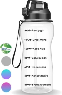 Migliore Waterfles - Luxe Drinkfles Met Rietje - 2 Liter - Water Bottle - Motivatie Waterfles Met Tijdmarkeringen - Grote - Gallon