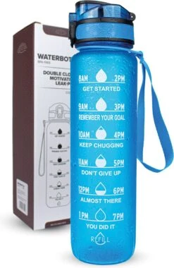 Nimma® Motivatie Waterfles - 1 Liter Drinkfles - Met Tijdmarkeringen En Fruitfilter - Blauw -Waterfles Voor Buiten 779x1200
