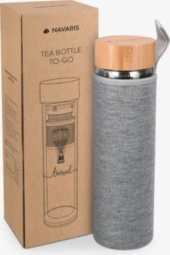 Navaris Glazen Theefles Met Filter - 450 Ml - Waterfles Van Glas - Dubbelwandige Drinkfles - Fles Met Bamboe Dop, Thee Infuser En Hoes - Travel Design -Waterfles Voor Buiten 798x1200 1