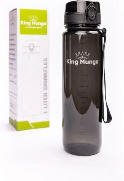 1 Liter Drinkfles - Vaatwasserbestendig - Sport Bidon Drinkbus King Mungo 1000ml Zwart -Waterfles Voor Buiten 823x1200