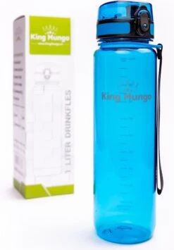 Waterfles 1 Liter Vaatwasserbestendig - Lekvrije 1L Drinkfles - Volwassenen & Kinderen - Sport Bidon Drinkbus - Blauw - King Mungo -Waterfles Voor Buiten 835x1200