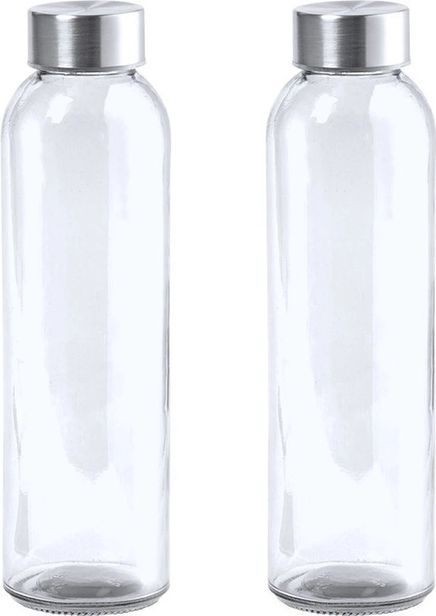 2x Stuks Glazen Waterfles/drinkfles Transparant Met Rvs Dop 550 Ml - Sportfles - Bidon 3 2x Stuks Glazen Waterfles/drinkfles Transparant Met Rvs Dop 550 Ml - Sportfles - Bidon