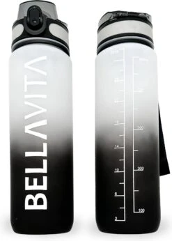 BELLAVITA Drinkfles - Wit / Zwart - Waterfles - Drinkfles Volwassenen - Drinkfles Kinderen - Drinkfles 1 Liter - Fles - 1 Liter - 1000ml - Tritan - Fruitfilter- BPA-vrij - 100% Lekvrij