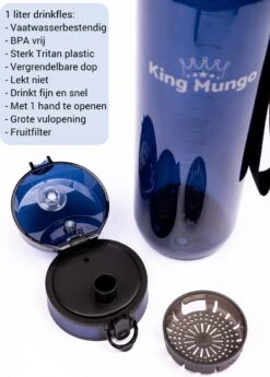 Waterfles 1 Liter Vaatwasserbestendig - Lekvrije 1L Drinkfles - Volwassenen & Kinderen - Sport Bidon Drinkbus - Donkerblauw - King Mungo -Waterfles Voor Buiten 859x1200 1