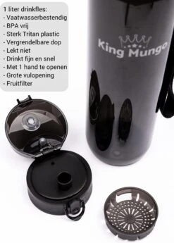 1 Liter Drinkfles - Vaatwasserbestendig - Sport Bidon Drinkbus King Mungo 1000ml Zwart -Waterfles Voor Buiten 860x1200